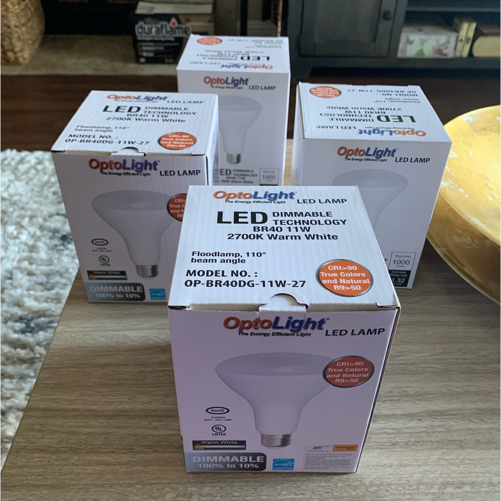 4 Boxes OptoLight LED BULBS BR40 11W 1000 Lumens 2700K Warm White Dimmable NWT